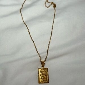 Gold Plated Dragon Dog Tag Pendant Necklace 20”